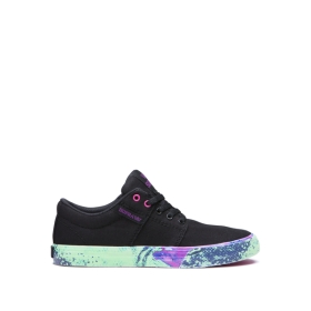 Supra Kids STACKS II VULC Low Top Shoes Black/neon Acid | US-64041